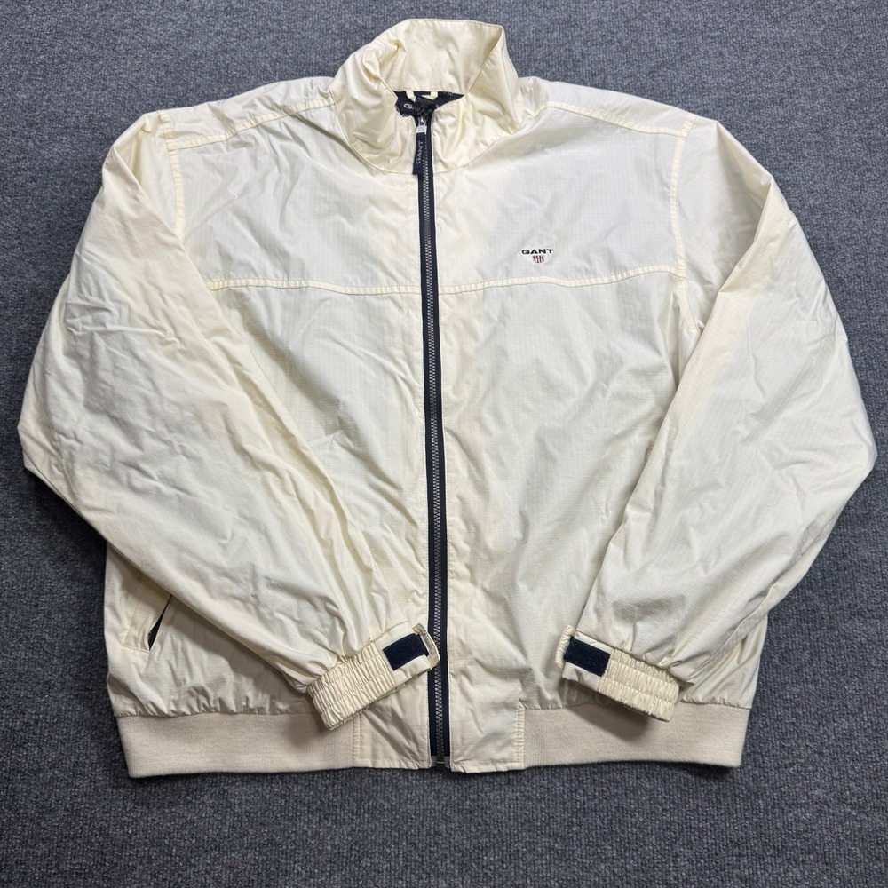 Gant Spinnaker Jacket Mens XXL Cream Full Zip Mesh Lined Windbreaker‎